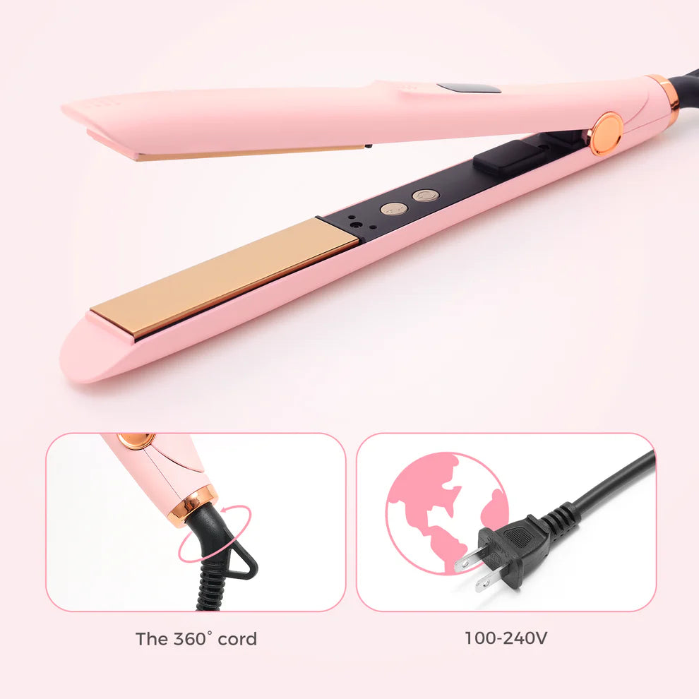 Hair Straightener, 1 inch Flat Iron Hair Straightening, Fast Heating, Dual Voltage, Pink