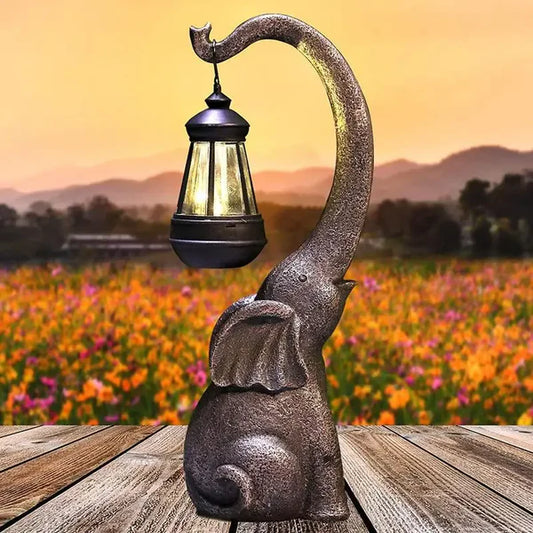 Resin Elephant Statue Solar Garden Light - Vintage Waterproof Figurine Lamp for Outdoor Decor