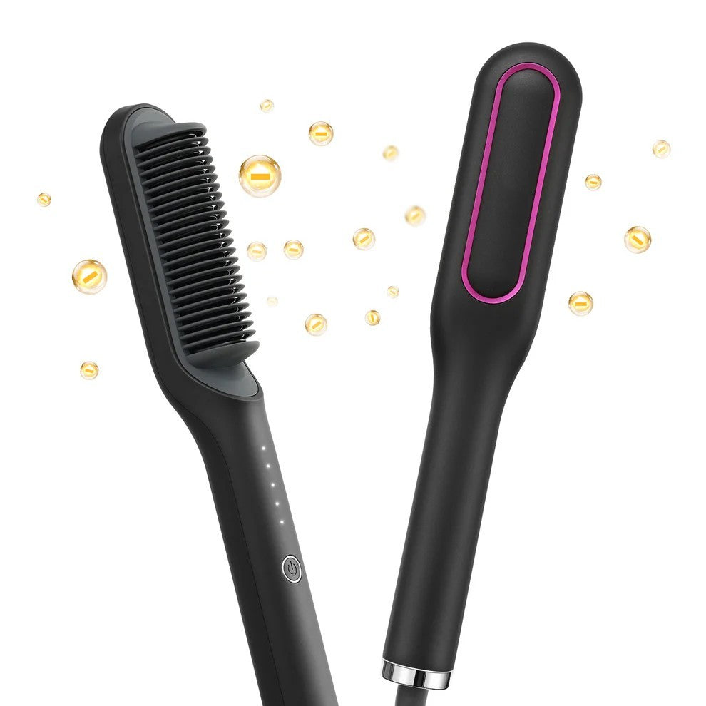 Straightener Brush, Ionic Hair Straightening Brush, Anti-Scald, Ceramic Coating, Black